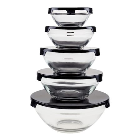 Hastings Home 10-piece Glass Food Storage Containers with Snap Lids, Bowl Sizes for Storage, Mixing, Serving (Black) 279676CSS